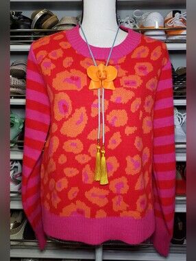 Style USA Hot Pink, Red And Orange Leopard Sweater